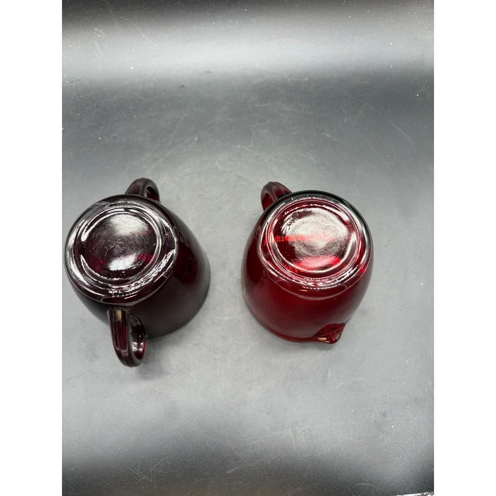 Anchor Hocking Royal Ruby Anchorglass Creamer and Sugar Bowl Set Vintage Red